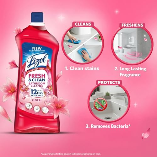 Image of Lizol Fresh & Clean Bathroom Cleaner | Floral | 1L | 10X Better Cleaning | Upto 12Hrs Fragrance| Multi Surface Clean Floors, Basin, Tiles