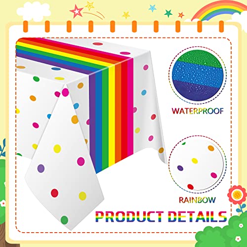Irenare Rainbow Tablecloth Polka Dot Plastic Tablecloth Rainbow Party Supplies For Kid Party, Happy Birthday thumb #2