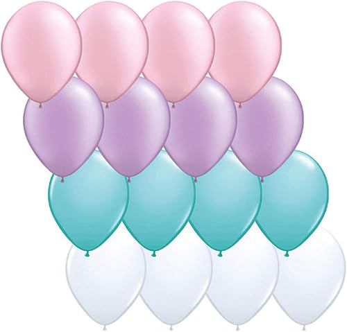 Andaz Press Kit de fiesta de globos de 11 pulgadas con tarjetas doradas y letrero de regalo, paquete de 16, rosa rubor, lavanda, azul diamante,