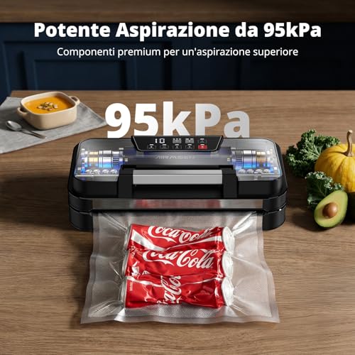 Airmsen 95 Kpa Macchina Sottovuoto Con Funzione Di Gonfiaggio, Modalità Secco/Umido, Doppia Sigillatura 30 Cm, Taglierina Integrata, Rotolo E Vassoio Rimovibile - 3