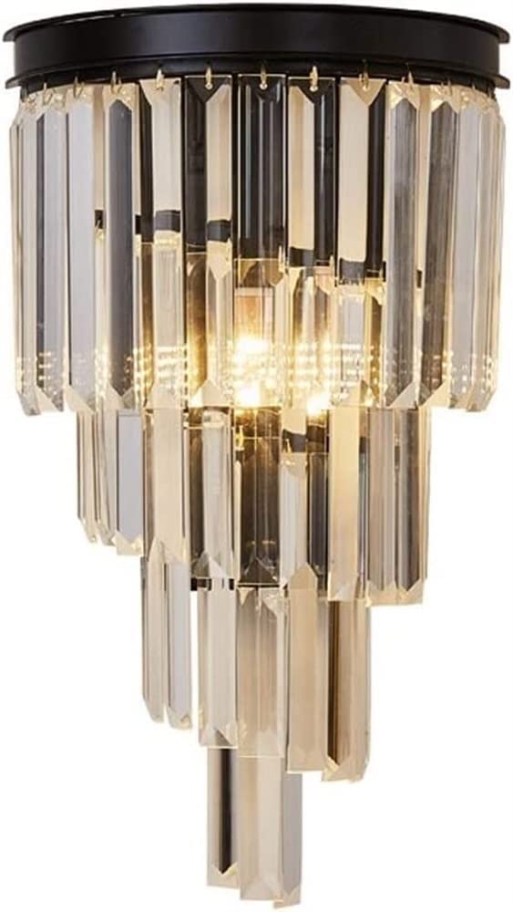 ITOSUI Minimalist Gold and Black Crystal Wall Light - Elegant 1W E14 Sconce for Living Room, Kitchen, and Hallway Decoration(Black)
