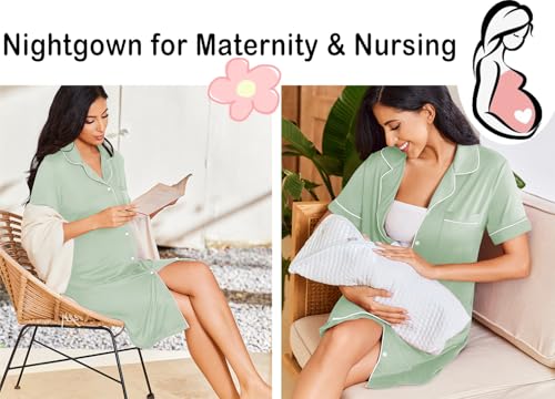 Image of Ekouaer Nightgowns for Women Button Down Sleepshirt Short Sleeve Nightshirt Boyfriend Pajamas V Neck Nightdress S-XXXL