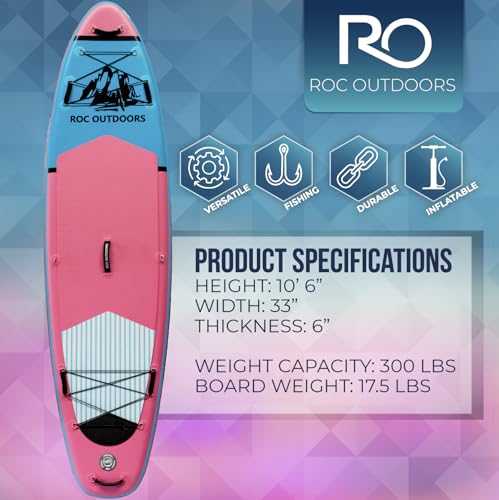 Image of Roc Inflatable Stand Up Paddle Board 10' 6 inch with Premium SUP Paddle Board Accessories, Wide Stable Design, Non-Slip Comfort Deck for Youth & Adults