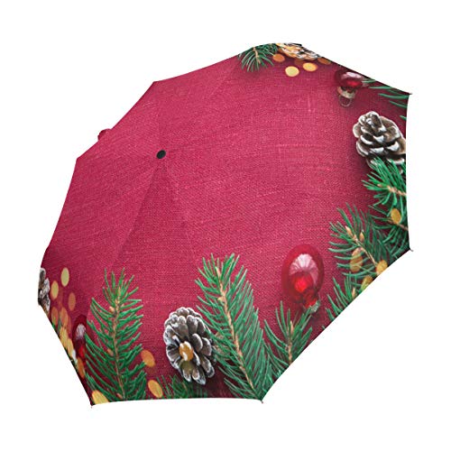 Preisvergleich Produktbild XiangHeFu Regenschirm, Weihnachtsdekoration, automatisches Öffnen, 3 Falten, leicht, UV-Schutz
