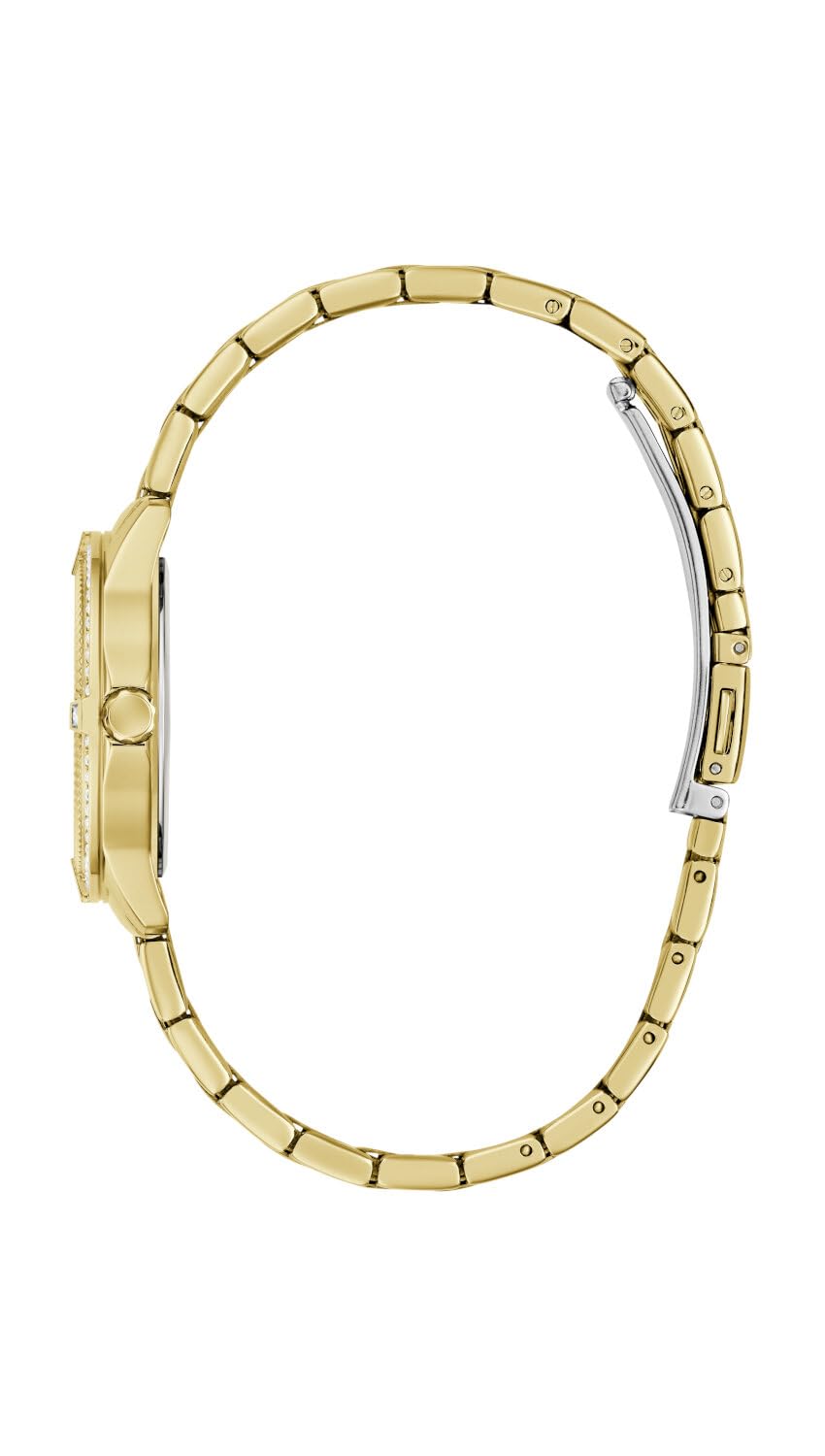 Guess Damen Armbanduhr GW1027L2 Colette Pearl, 32 mm Edelstahl Gold, Perlmutt Zifferblatt, Quarz, Mineralglas, 3 ATM, Zirkonia, Gliederarmband 16 mm