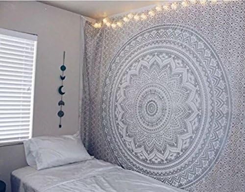 Tapestry Wall Hanging Hippie Mandala Tapestry College Dorm Tapestry Mandala Tapestry Dorm Decor Indian Hippie Tapestry Bohemian Bedspread Bedding Decor (Twin ( 54X85 inches approx), Silver Ombre)