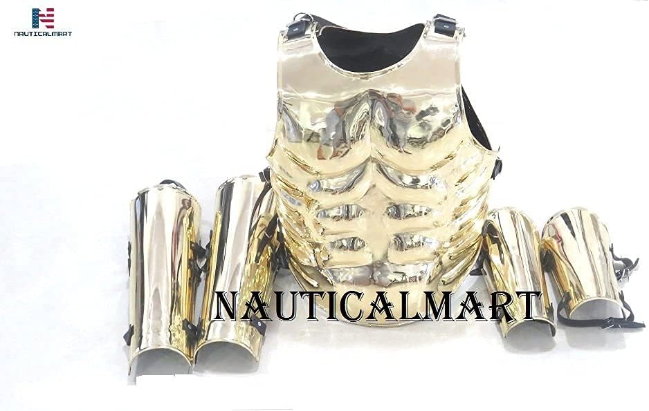 NauticalMart Solid Brass Antique Greek Muscle Armor W/ Arm & Leg Guard Halloween Costume