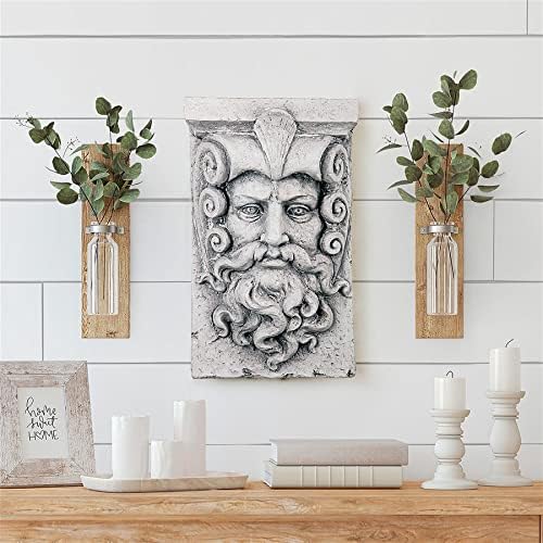 Design Toscano Neptune Poseidon of the Sea Greek Mythology Indoor/Outdoor Wall Frieze Sculpture, 19 inch tall, Cast Stone Resin, Antique Stone Finish