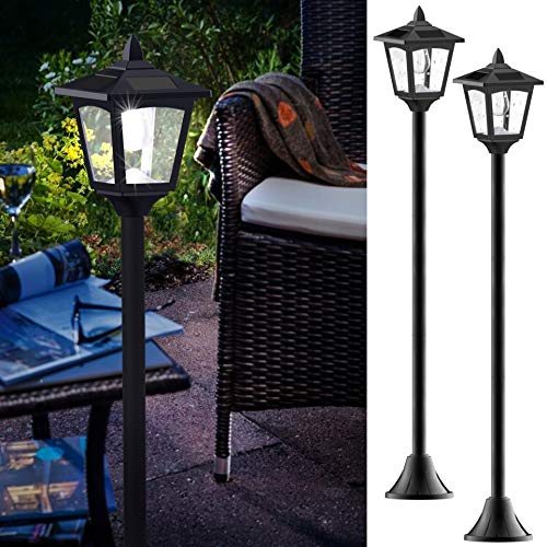 Greluna 40 Inches Mini Solar Lamp Post Lights Outdoor, Solar Powered Vintage Street Lights For Lawn, Pathway, Driveway, Front/Back Door, Pack Of 2 #TOP2