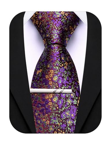 Image of Barry.Wang Floral Ties for Men Flower Necktie with Tie Clip Formal