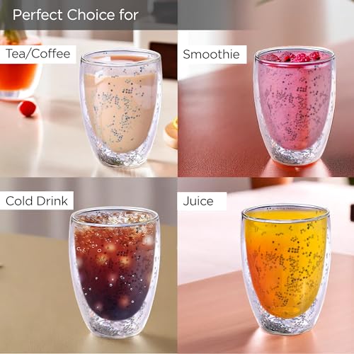 Image of The Better Home Double Wall Borosilicate Glass Cups Coffee Mugs | Teacups Set of 2-350ml Each |Starry Design | High Thermal Resistance | Microwave /Dishwasher Safe | Transparent Storage Jars.