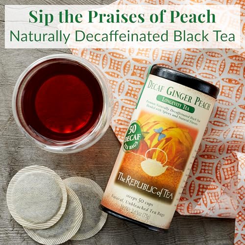 Image of The Republic of Tea Decaf Ginger Peach Black Tea, Tin of 50 Bags (Pack of 2)