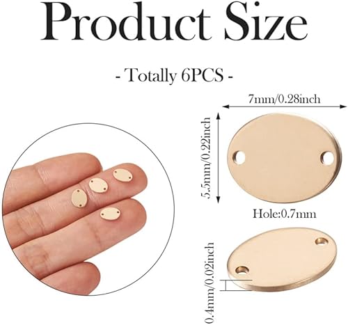 Miniatura 3 de 6 conectores ovalados de latón rellenos de oro de 14 quilates, dijes de metal ovalados de forma ovalada de 0.27 x 0.197 pulgadas para manualidades,