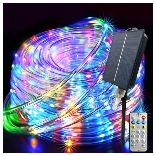 GLPE Solar Rope Lights Outdoor Waterproof LED, 66ft 200 LEDs String Lights Solar Powered,8 Lighting Modes Color Changing Fairy Lights with Remote for Christmas Garden Swimming Pool Trampoline