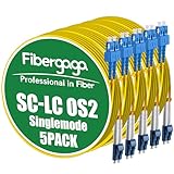 Fibergaga-5Pack OS2 LC to SC Fiber Patch Cable, SMF Single Mode, Duplex, 9/125µm 1G/10GB OD-2.0mm Fiber Optic Jumper Cord LZSH,3M(10ft)