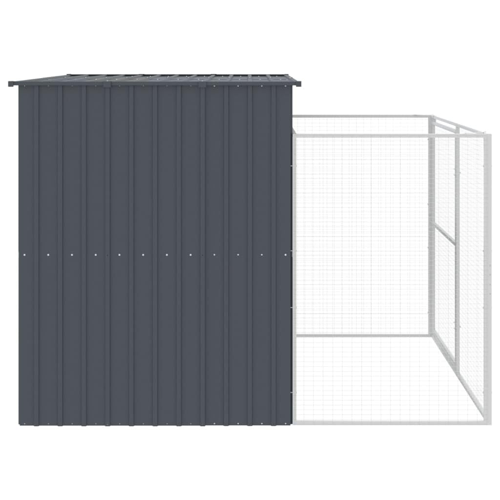 Caseta Perros con Corral Acero galvanizado Gris 214x253x181 cm, Refugio para Animales