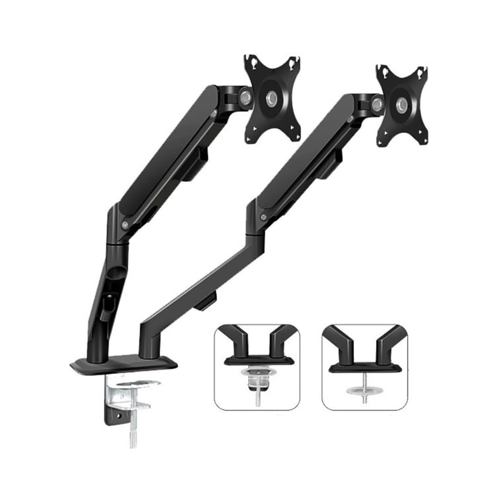 HPTHLY Arm Monitor, Dual Monitor Mount For Most 17-30 Inch Srceens, Each Arm Holds Max 19.8Lbs, Height-Adjustable Gas Spring Dual Monitor Stand With Vesa 75Mm Or 100Mm Moni(Black)