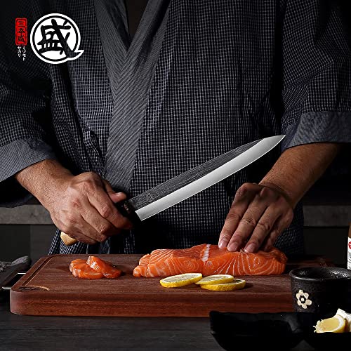 Mitsumoto Sakari 10-Inch Japanese Sashimi Knife, Tungsten Alloy Kitchen Chef Knife, Professional Hand Forged Japanese Sushi Knife (Fraxinus Mandshurica Handle & Gift Box) #TOP7