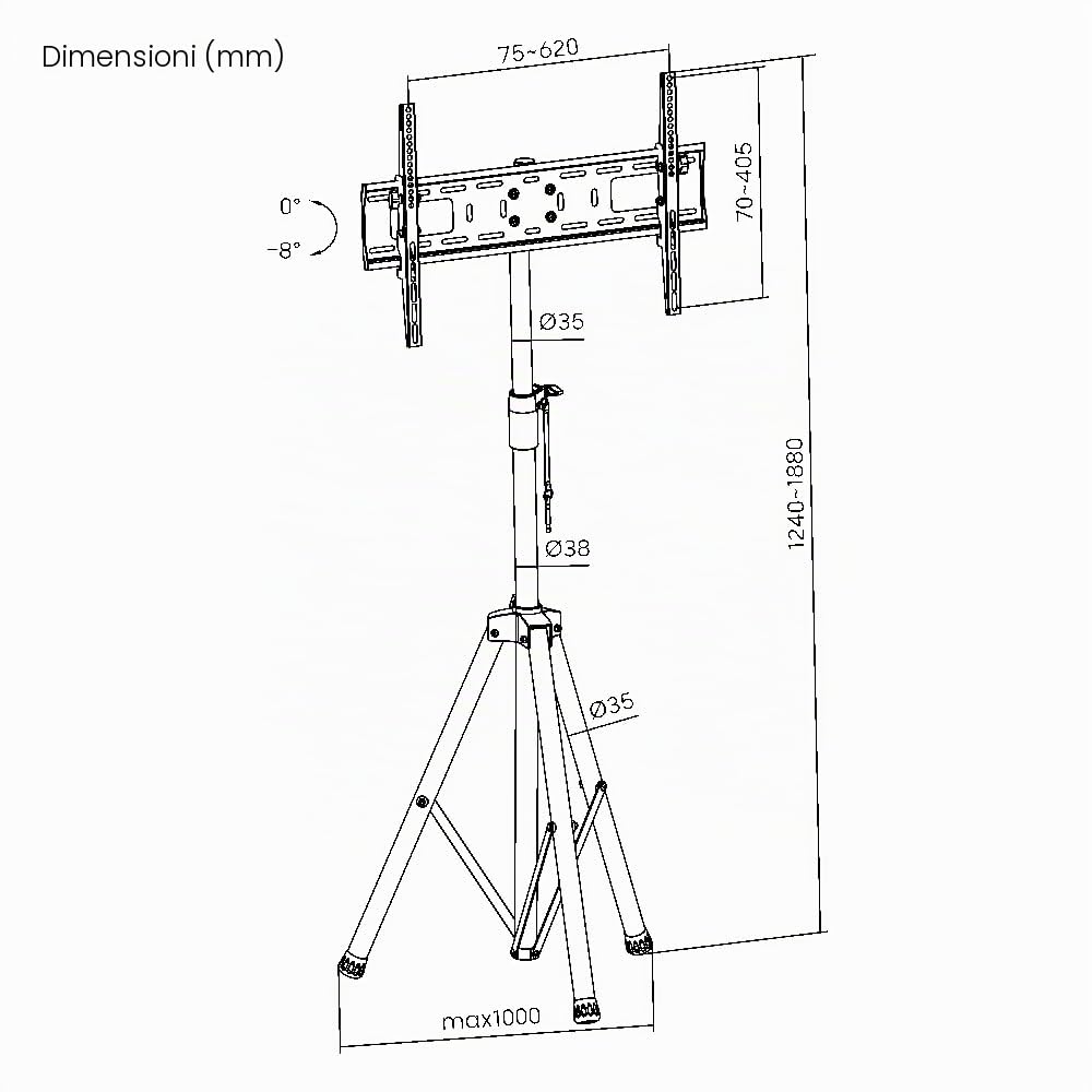 Techly 105650 Supporto Treppiede Universale da Pavimento per TV 37-70" Nero