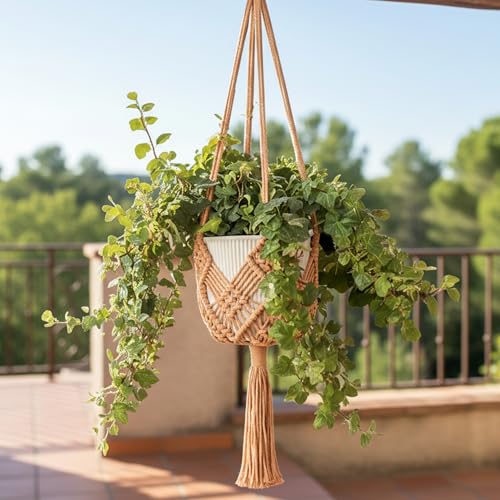 Suspension plante macramé bohème panier corde marron x2