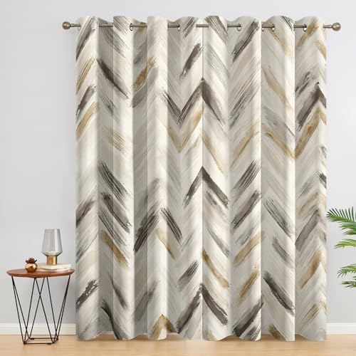 Générique Rideau Occultant à Chevrons, 140 x 220 (LxH) 2 Pieces, Opaque 95%, Motif Géométrique, Rideaux Fenetre Thermiques à Oeillets, Decoration Maison...