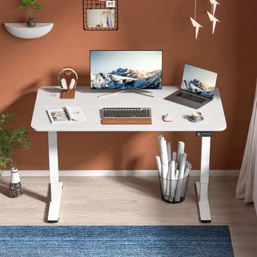 Jummico Standing Desk Electric Adjustable Desk Large 55 X 24 Sit Stand Up Desk Home Office Computer Desk Memory Preset With T-Shaped Metal Bracket, White #TOP3