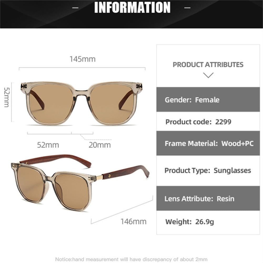 Vintage-Sonnenbrille mit quadratischem Rahmen für Damen und Herren, trendiger Retro-Stil, Holzmaserung, Kunststoffrahmen