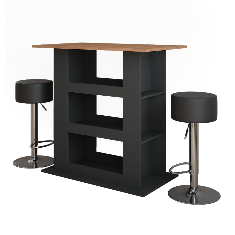 Vicco Set de Table de Bar Repose, Chêne doré/Anthracite, 110x65cm avec 2 tabourets de Bar, idéal comme Table Haute pour Cuisine, Salle à Manger ou bistrot