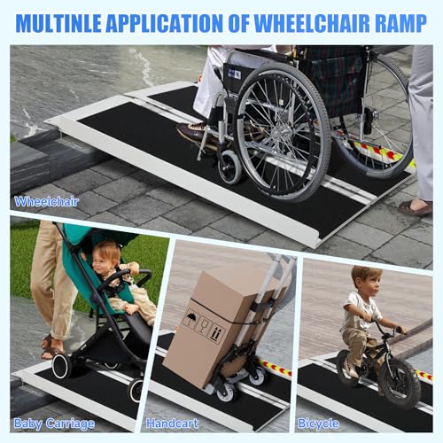 Rollstuhlrampe 122 cm, Klapprampe Tragbar & Anti-Rutsch bis zu 362KG belastbar,für Rollstuhlfahrer oder Rollator, Schwellenrampe für Heimtreppen Treppen Türen Mobilitätsroller