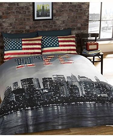 Rapport New York Skyline 2 Piece UK Double/US Full Sheet Set, 1 x Double Sided Sheet and 2 x Pillowcases