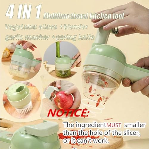 Image of 4 in 1 Handheld Electric Vegetable Cutter Set | Mini Food Chopper Slicer & Grinder for Garlic Onion Chili Pepper Fruits & Vegetables | Compact Rechargeable Kitchen Tool