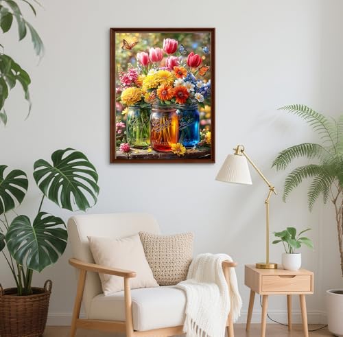 Image of QENSPE Diamond Art Kits for Adults, Flowers Diamond Painting Kits