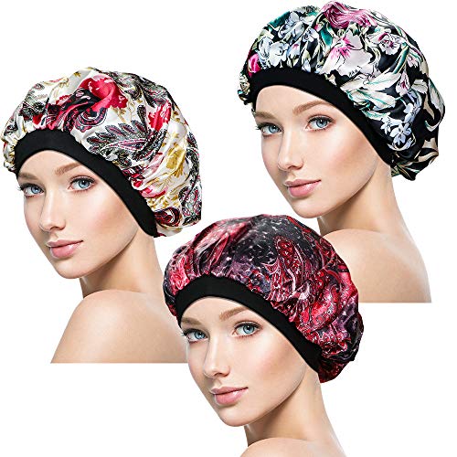 3 Pieces Soft Sleep Cap – Night Satin Bonnet with Wide Premium Elastic Band for Women