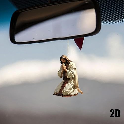 Miniatura 4 de Decoración colgante de auto retro 2D de Jesús, adorno colgante de diario divino, adorno de espejo plano acrílico para interior de automóvil, regalo