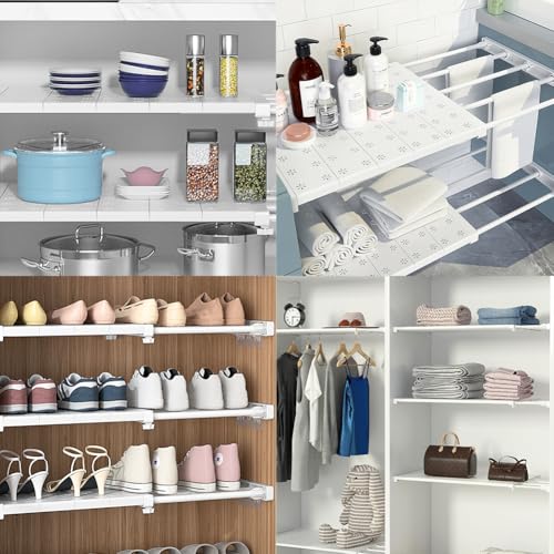 Umllpet Verstellbare Regale für Schrank, Teleskop Einlegeböden 38-60cm (24cm Breite), Nagelfrei & Erweiterbar Regaltrenner für Kleiderschrank, Küche, Badezimmer