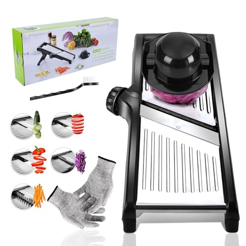 Masthome 5-in-1 Verstellbar Edelstahl Mandoline Gemüsehobel Gemüsereibe,Gurkenhobel Dünne Scheiben,Hobel Gemüse,Reibe für Gemüse,Küchenhobel...