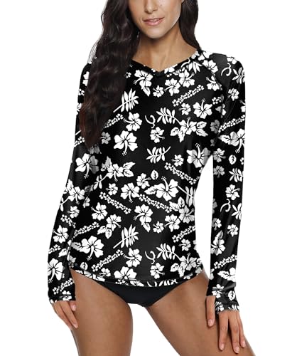 BesserBay Women's UPF 50+ V Neck Thumb Holes Long Sleeve Rashguard Top Shirt