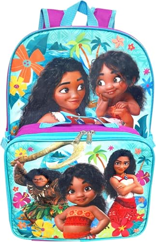 Ruz Moana Girl's 16 Inch Backpack With Removable Matching Lunch Box Set (Moana-Ocean Sisters)