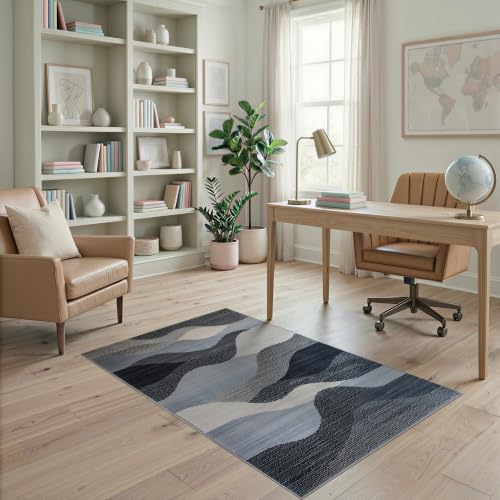 Flatwoven High Traffic Area Rug 4x6, Entryway Protector Carpet for Paws Non Slip Welcome Rug Absorbs Dirt, Non Slip, Stain Resistant, Washable Area Rugs for Living Room, Bedroom (Gray, 4x6)