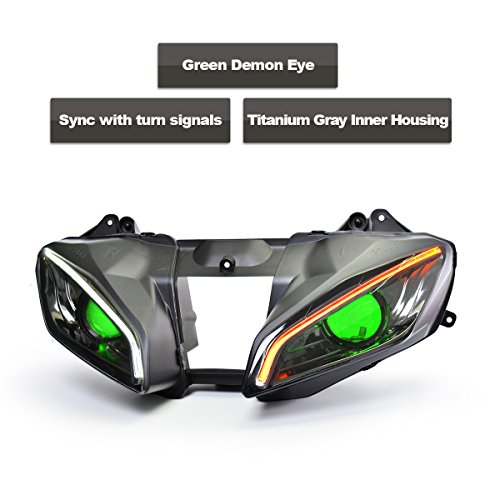Kt Led Headlight Assembly, Headlight For Yzf R6 2008-2016, Custom Modified Motorcycle Accessories, Front Head Light With High Low Beam, Drl, Optical Fiber And Amber Turn Signal Lights (Green) #TOP5