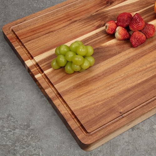 Tablas de Cortar PioneerWorks de Madera de Acacia, Rectangulares y Reversibles con Ranura Profunda para Jugos, Ideal para Carnes, Frutas y Verduras miniatura 5