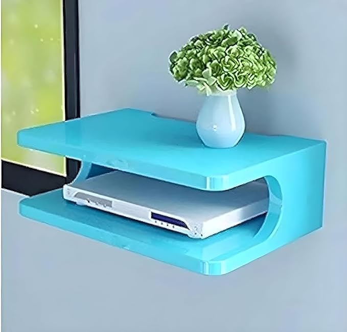 Marlac wood Set top Box Stand | WiFi Router Holder Wooden Wall Shelves | Setup Box Stand for Home | Wall Mount Stylish WiFi Router Holder TV Cabinet Living Room Furniture Blue