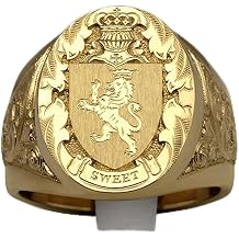 Crown Lion Shield Badge Ring Bronze yellow gold-plated royal seal mens ring
