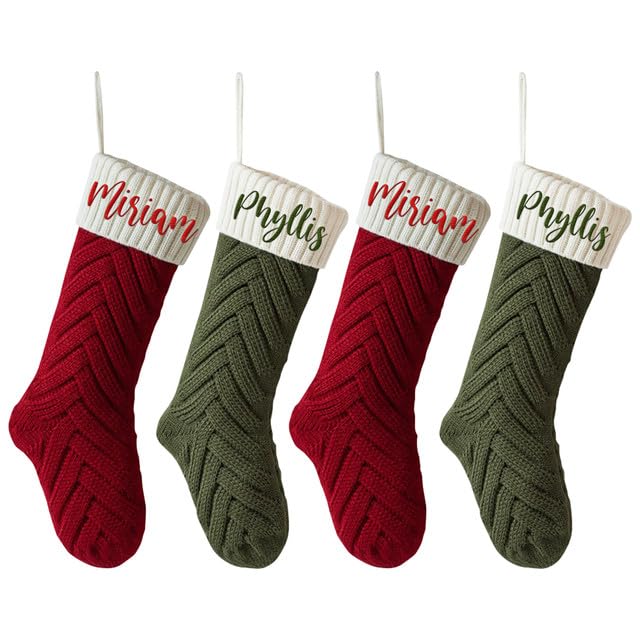 Rainsar Personalised Christmas Stockings with Names Embroidered, Custom Knit Xmas Santa Stockings, 18 Inch Extra Large Decoration for Fireplace/Tree/Stairs, Family Pack 2
