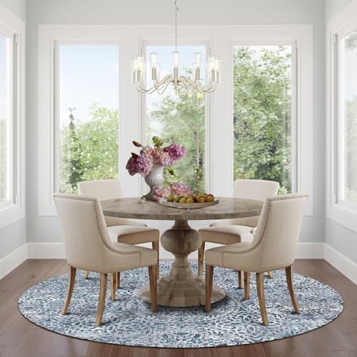vivorug Round Rug 5ft Vintage-Inspired Round Area Rug Non-Slip Indoor Carpet for Living Room Bedroom Entryway, Stain Resistant Home Decor Circle Rug, Blue Medallion