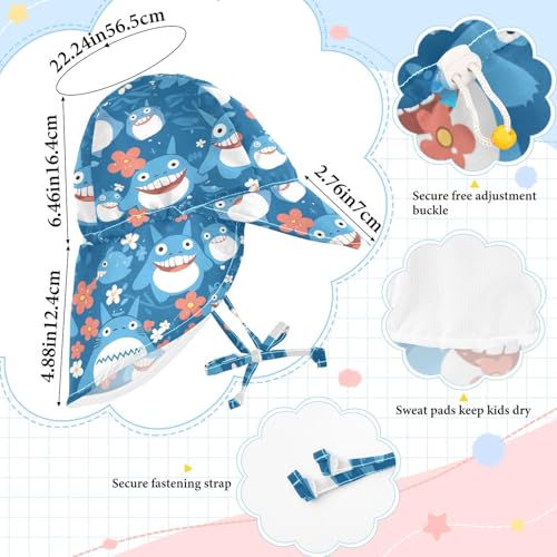 Toddlers Boys Girls Sun Hats Baby Boys' Bucket Hat Baby Girls' UPF 50+ Protection Neck Flap Traveling Swim Hat Cute Monster Blue4