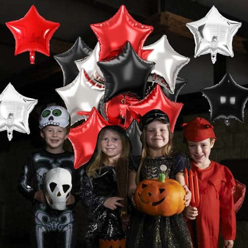 Black Red Star Balloons, 18 Inch 12Pcs Black Red and Metallic Silver Star Shape Foil Balloon, Large Helium Pentagram Balloons for Kids Birthday Casino Racing Car Poker Theme Halloween Party Decor by TAOYE - Used condition - Image 6