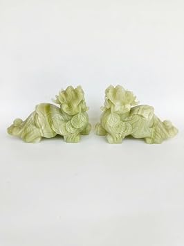 7.9-inch Pair of Feng Shui Green Onyx Marble Pi Yao/Pi Xiu Statue Figurine Decoration Gift for Attract Wealth and Good Luck, Feng Shui Decor