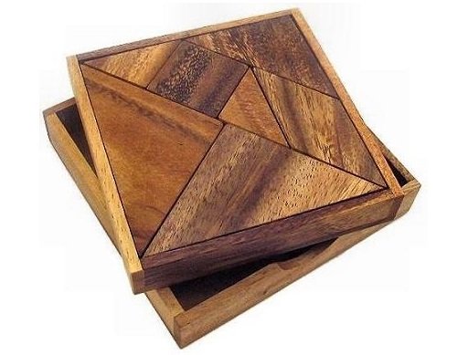 Tangram Wooden Puzzle Geometry Game, With 48 Silhouette Tangrams Challenge Booklet #TOP4