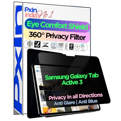 Image of PxIn Tablet Privacy Screen Guard compatible with Samsung Galaxy Tab Active 3 | No.1 | Anti Glare | Anti Blue Light | Anti UV | 4 Way Privacy Filter | 360 Privacy | Eye Protect